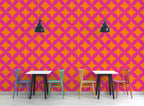 Pink and Orange Retro Wallpaper : Quatrefoil Geometric Pattern - View 2