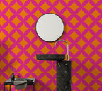 Pink and Orange Retro Wallpaper : Quatrefoil Geometric Pattern - View 3