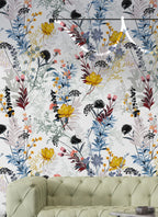 Colourful Wildflower Wallpaper : Yellow and Blue Meadow Pattern - View 2