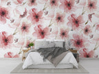 Pink Watercolor Blossom Wallpaper : Soft Cherry Flowers Pattern - View 3