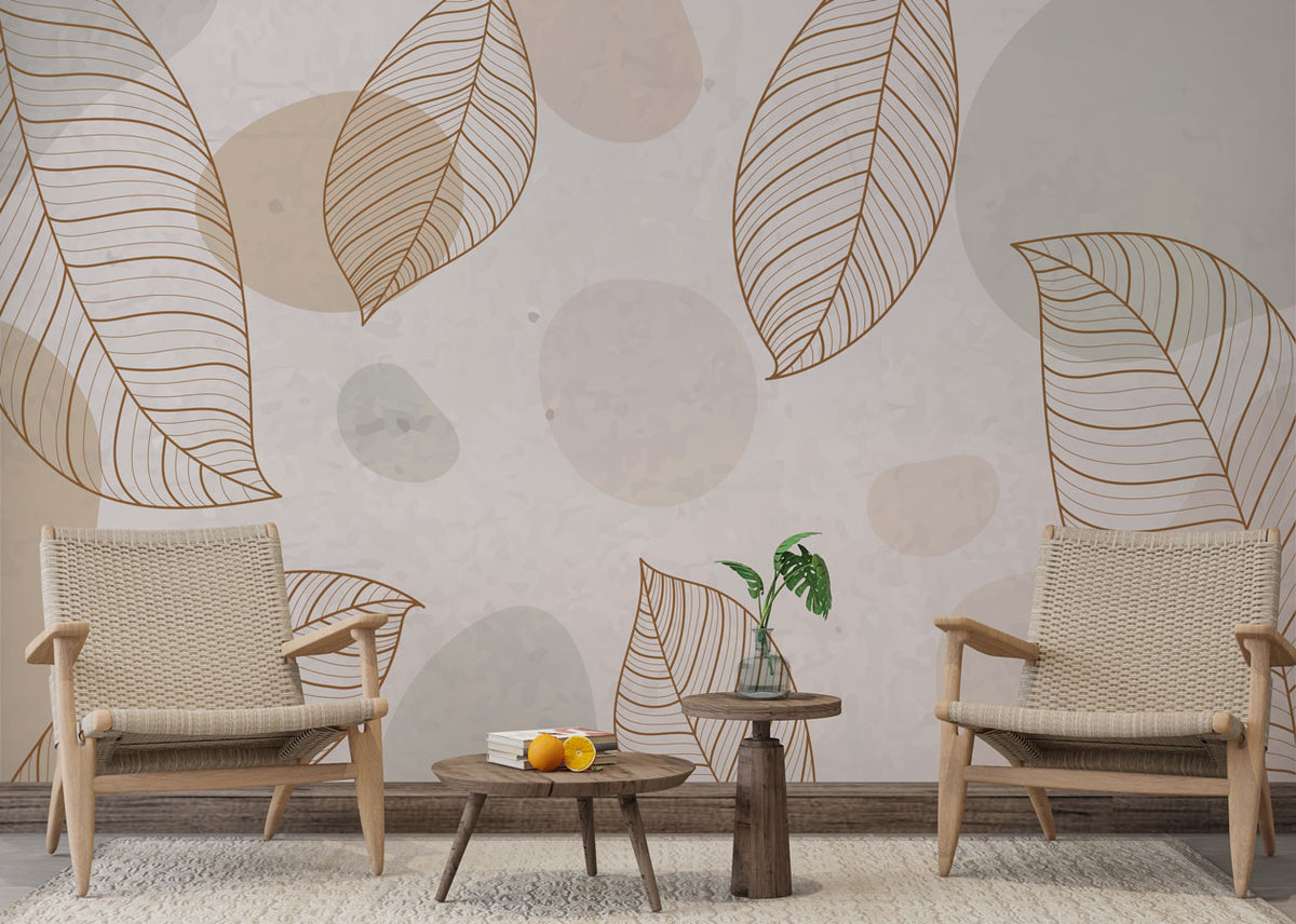 Neutral Line Leaves Wallpaper : Soft Circles Minimal Mural - View 2