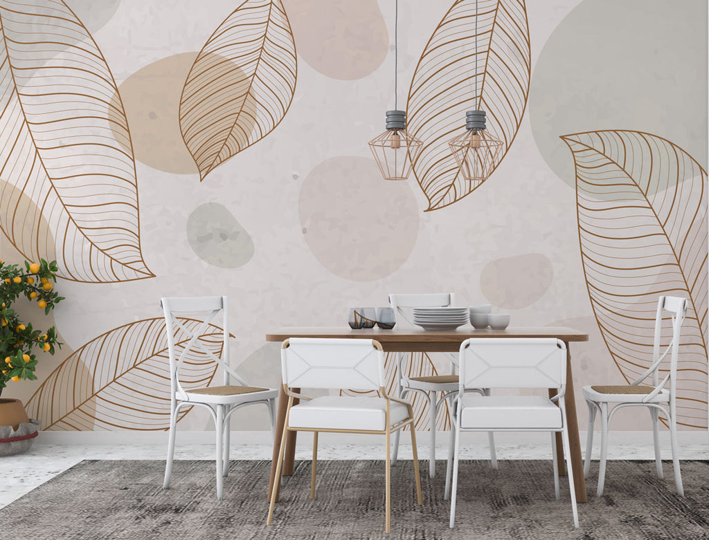 Neutral Line Leaves Wallpaper : Soft Circles Minimal Mural - View 3