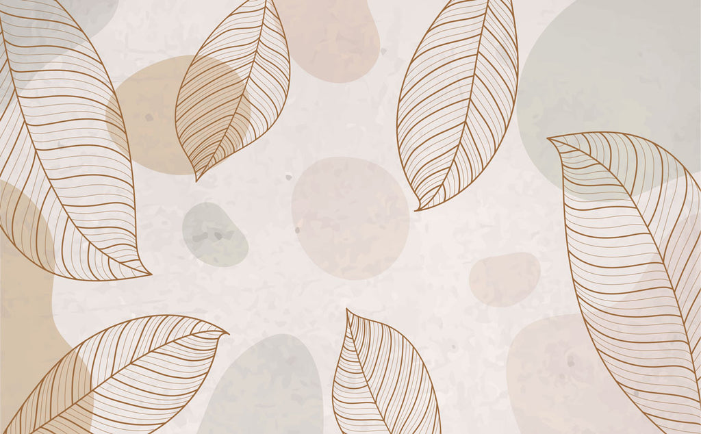 Neutral Line Leaves Wallpaper : Soft Circles Minimal Mural - flat design
