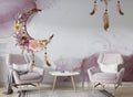 Boho Dreamcatcher Wallpaper : Lilac Watercolor Moon Feather Mural