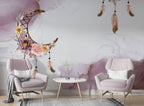 Boho Dreamcatcher Wallpaper : Lilac Watercolor Moon Feather Mural