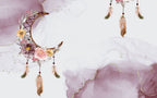 Boho Dreamcatcher Wallpaper : Lilac Watercolor Moon Feather Mural - flat design