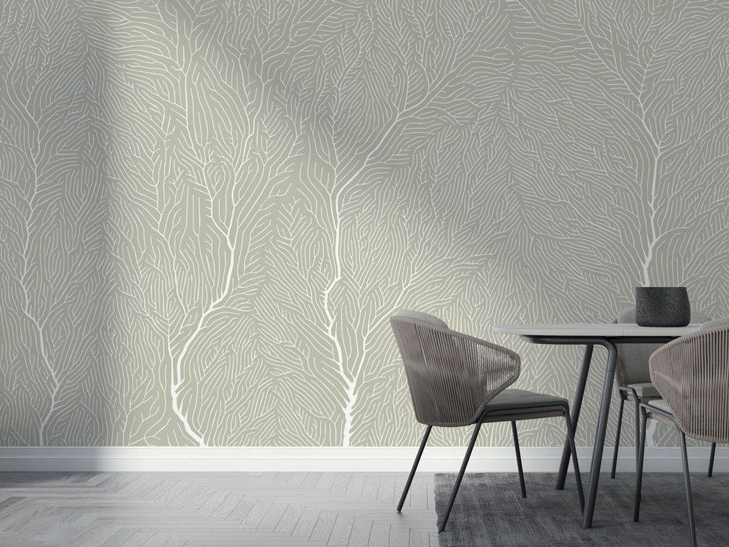 Coral Branch Wallpaper : Beige Line Art Tree Vein Mural - View 3