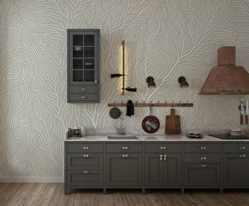 Coral Branch Wallpaper : Beige Line Art Tree Vein Mural