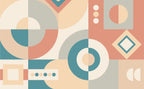Mid-Century Geometric Wallpaper : Teal Coral Shapes Mural - flat design