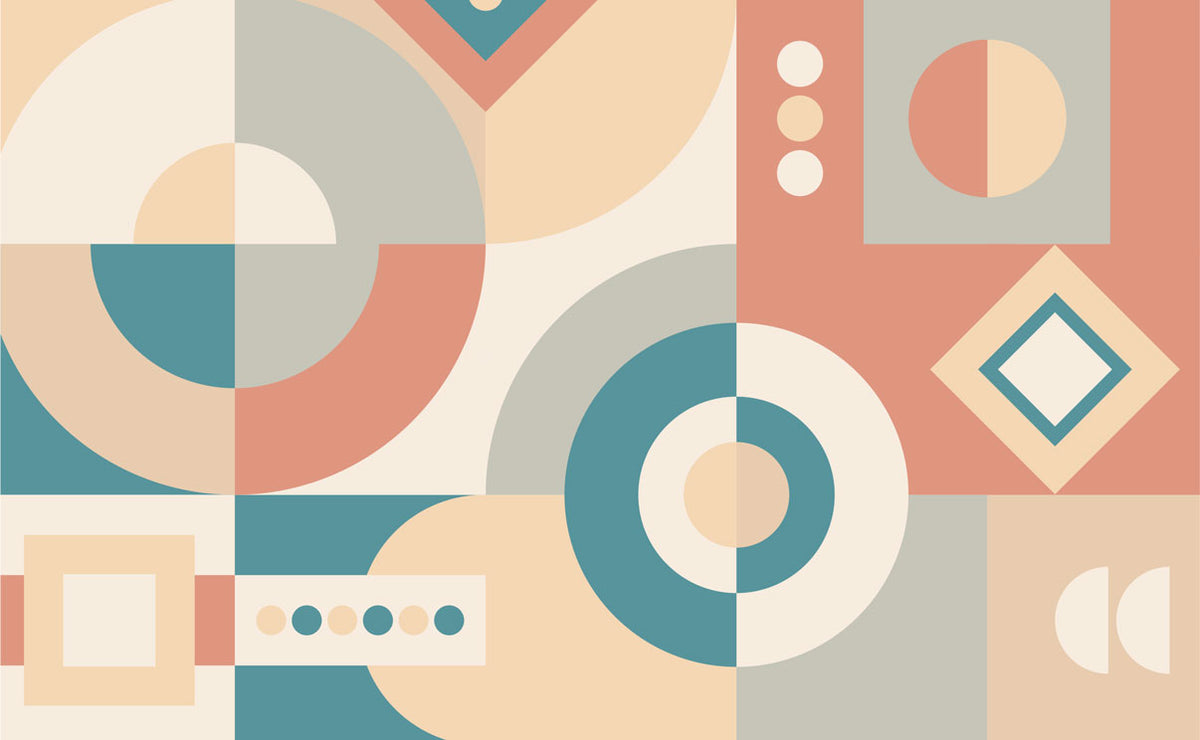 Mid-Century Geometric Wallpaper : Teal Coral Shapes Mural - flat design