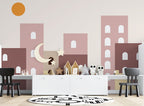 Pink City Wallpaper : Boho Arch Buildings Sunset Mural - View 3