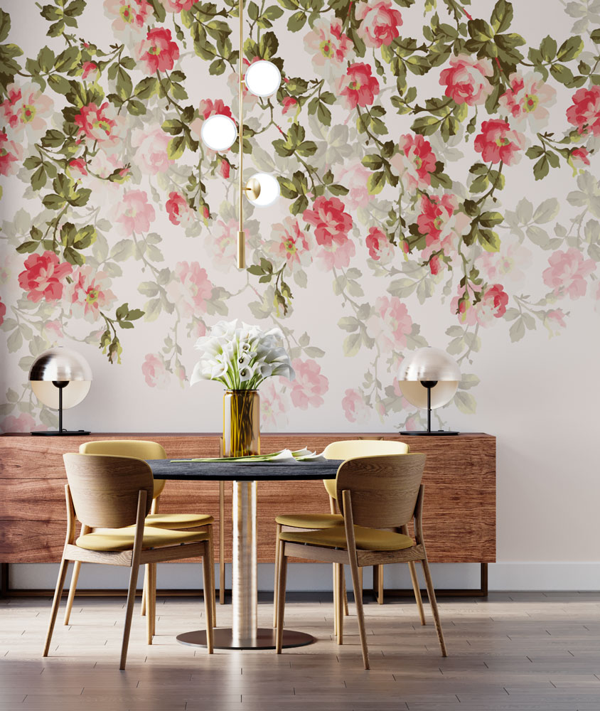 Cascading Rose Wallpaper : Pink Hanging Flowers Mural
