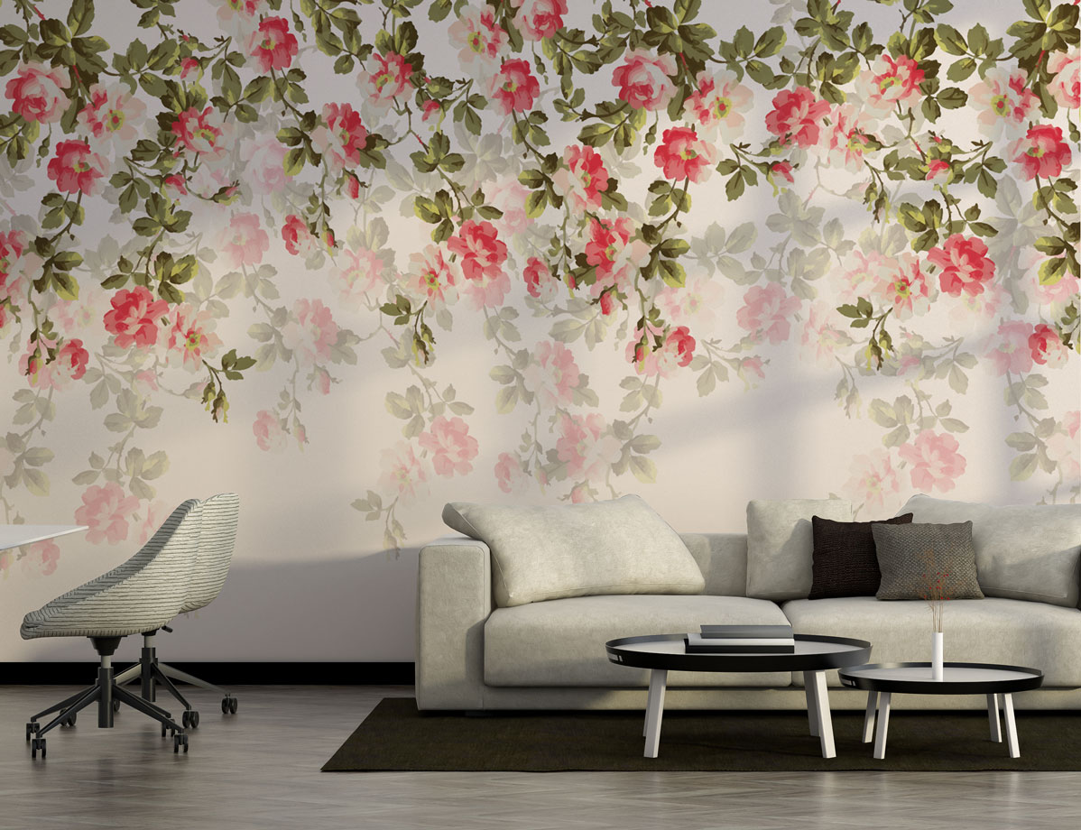 Cascading Rose Wallpaper : Pink Hanging Flowers Mural - View 2