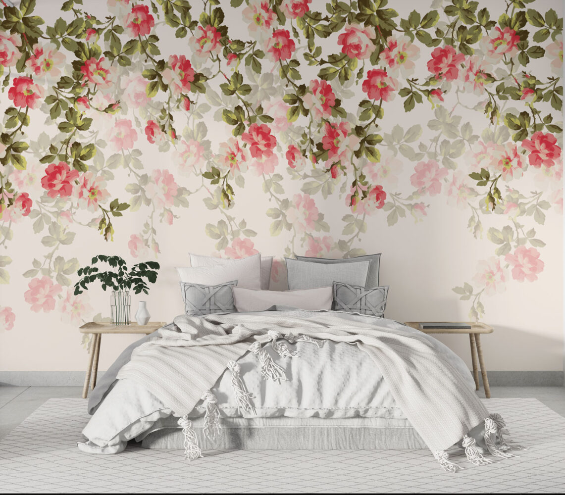 Cascading Rose Wallpaper : Pink Hanging Flowers Mural - View 3