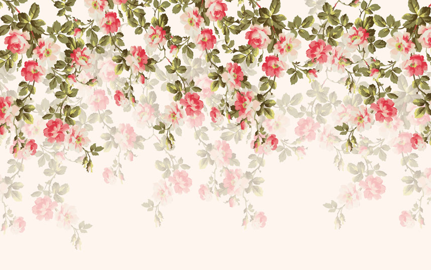Cascading Rose Wallpaper : Pink Hanging Flowers Mural - flat design