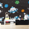 Space Rocket Wallpaper : Kids UFO Planets Galaxy Mural