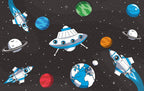 Space Rocket Wallpaper : Kids UFO Planets Galaxy Mural - flat design