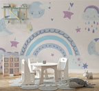 Pastel Rainbow Moon Wallpaper : Blue Clouds Nursery Mural