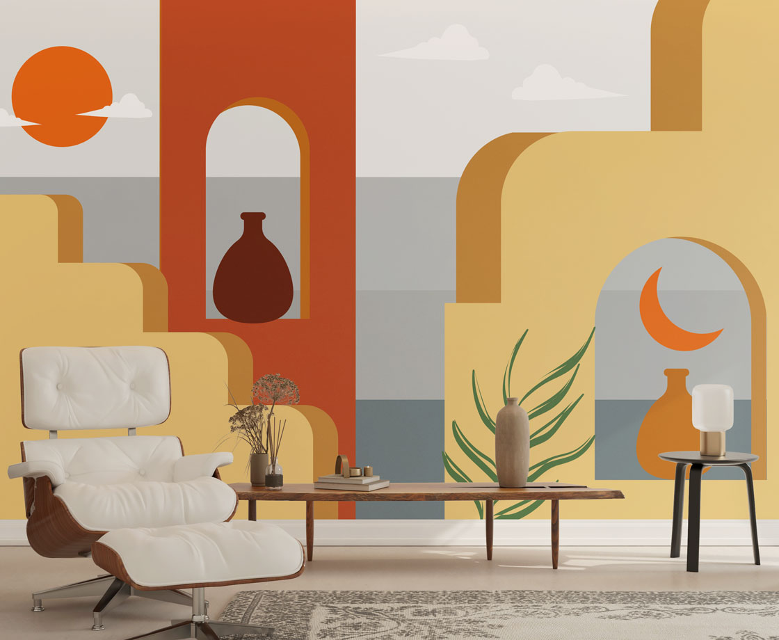Boho Seaside Arch Wallpaper : Terracotta Mediterranean Mural