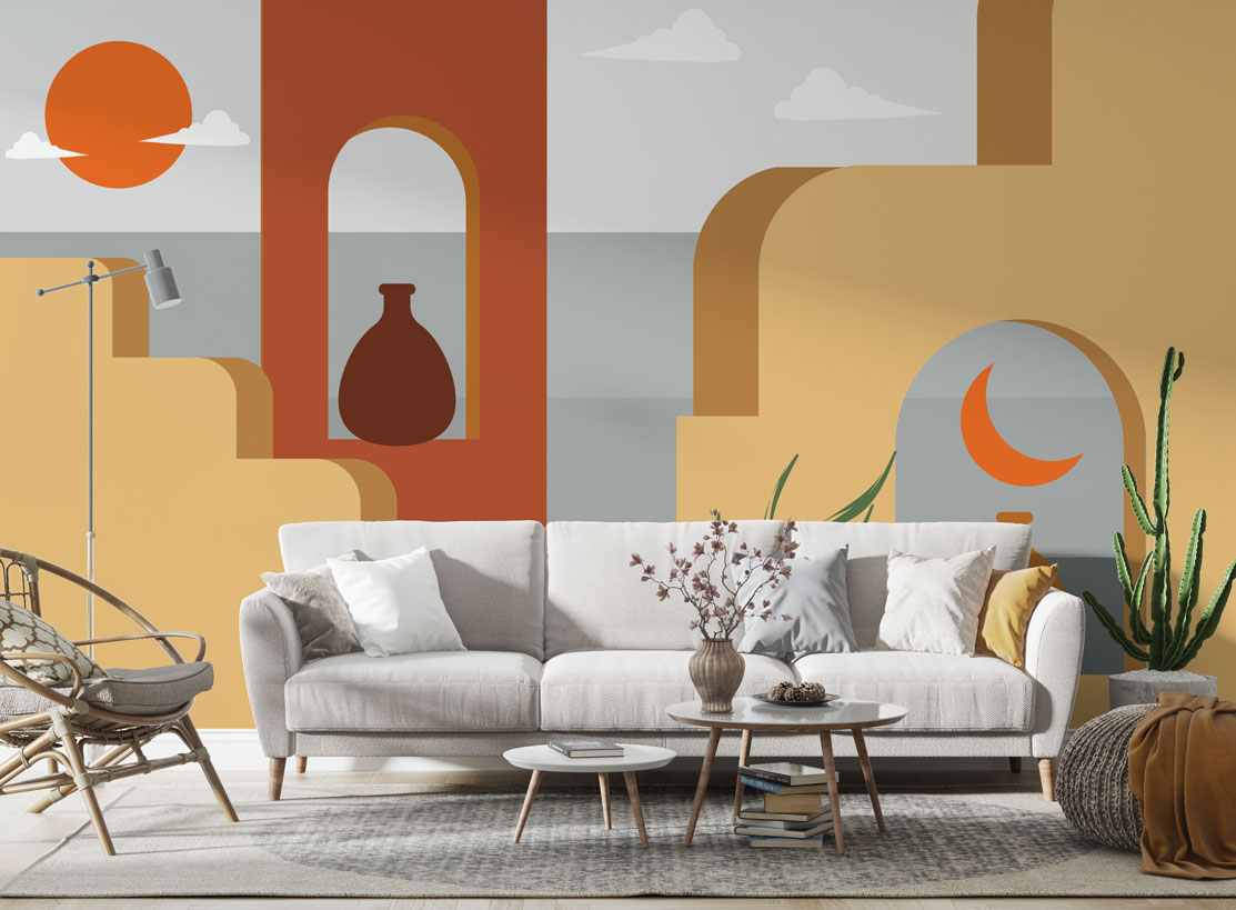 Boho Seaside Arch Wallpaper : Terracotta Mediterranean Mural - View 2