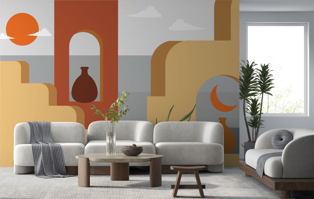 Boho Seaside Arch Wallpaper : Terracotta Mediterranean Mural - View 3
