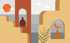 Boho Seaside Arch Wallpaper : Terracotta Mediterranean Mural - flat design