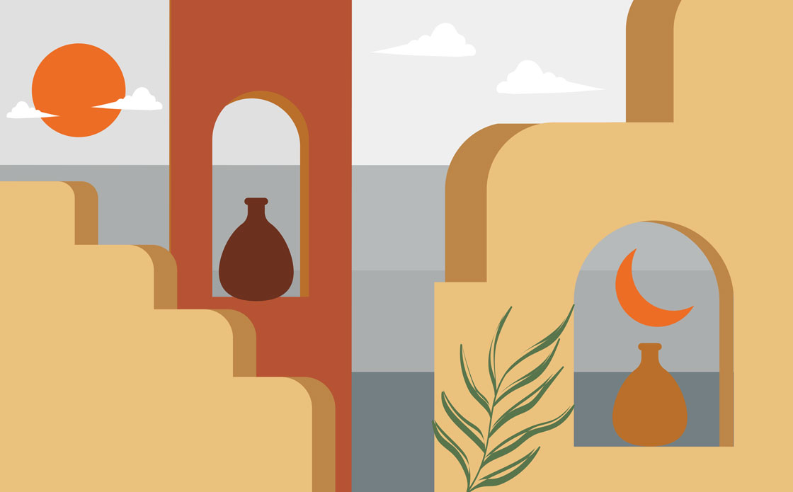 Boho Seaside Arch Wallpaper : Terracotta Mediterranean Mural - flat design