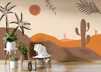 Boho Desert Wallpaper : Cactus Palm Sunset Dunes Mural