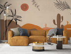 Boho Desert Wallpaper : Cactus Palm Sunset Dunes Mural - View 3