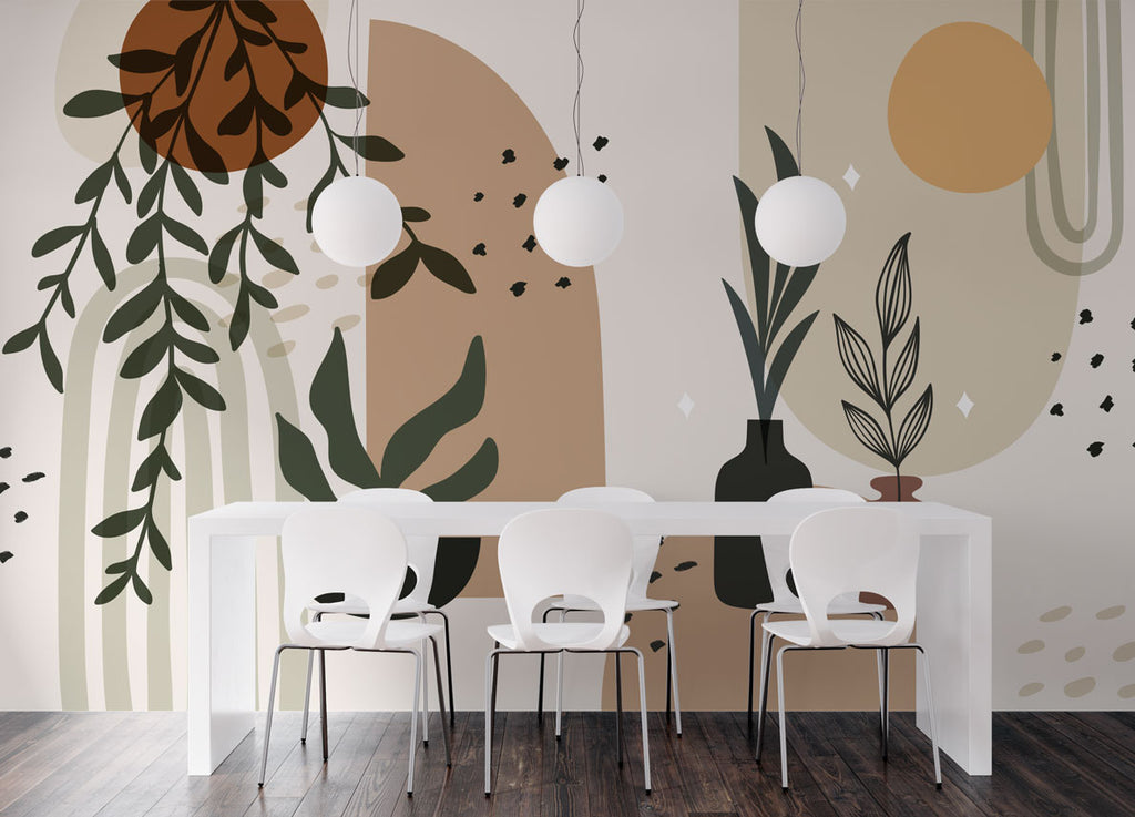 Boho Botanical Arch Wallpaper : Plants And Vases Abstract Mural