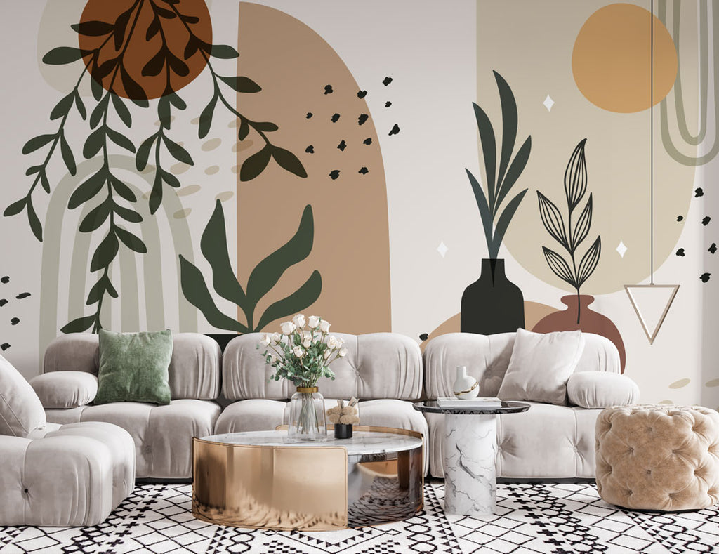Boho Botanical Arch Wallpaper : Plants And Vases Abstract Mural - View 2