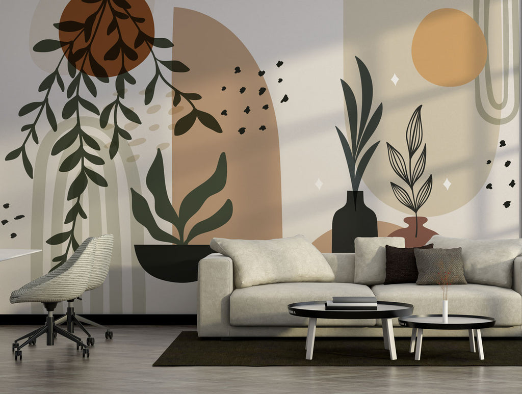 Boho Botanical Arch Wallpaper : Plants And Vases Abstract Mural - View 3
