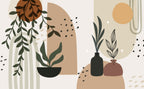 Boho Botanical Arch Wallpaper : Plants And Vases Abstract Mural - flat design