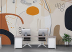Abstract Boho Shapes Wallpaper : Orange Navy Line Art Mural