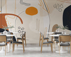 Abstract Boho Shapes Wallpaper : Orange Navy Line Art Mural - View 3
