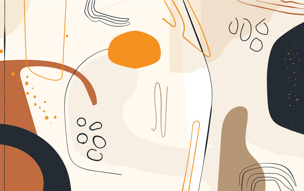 Abstract Boho Shapes Wallpaper : Orange Navy Line Art Mural - flat design