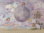 Dreamy Moon Kids Wallpaper : Lilac Clouds and Balloons Mural - View 5