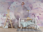 Dreamy Moon Kids Wallpaper : Lilac Clouds and Balloons Mural - View 4