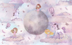 Dreamy Moon Kids Wallpaper : Lilac Clouds and Balloons Mural - View 2
