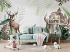 Woodland Animals Leaves Wallpaper : Deer and Elephant Botanical Mural - View 5