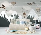 Balloon Mountains Wallpaper : Grey Peaks and Planes Mural - View 3