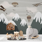 Balloon Mountains Wallpaper : Grey Peaks and Planes Mural - View 4