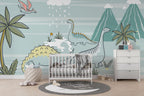 Dinosaurs in the Rain Wallpaper : Kids Jungle Dino Mural - View 3