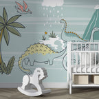 Dinosaurs in the Rain Wallpaper : Kids Jungle Dino Mural - View 6