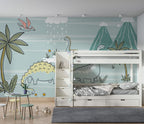 Dinosaurs in the Rain Wallpaper : Kids Jungle Dino Mural - View 5
