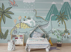 Dinosaurs in the Rain Wallpaper : Kids Jungle Dino Mural