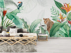 Leopard Tropical Wallpaper : Jungle Leaves and Bird of Paradise Mural - View 5