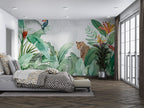 Leopard Tropical Wallpaper : Jungle Leaves and Bird of Paradise Mural - View 6
