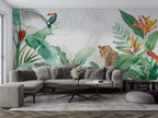 Leopard Tropical Wallpaper : Jungle Leaves and Bird of Paradise Mural - View 4