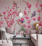 Pink Blossom Bird Wallpaper : Cherry Branch and Butterfly Mural - View 6